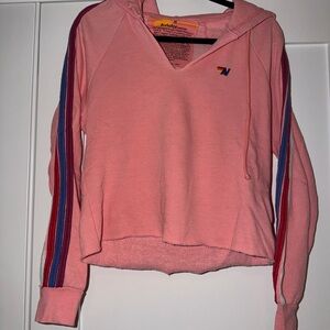 Aviator Nation Pink Sweatshirt with Multicolor Stripes